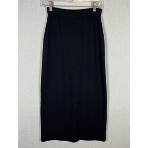 St. John Basics Santana Knit Size 2 Long Maxi Pencil Skirt in Black Back Slit